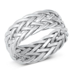Sterling Silver Basket Weave Band Ring 925 Fashion